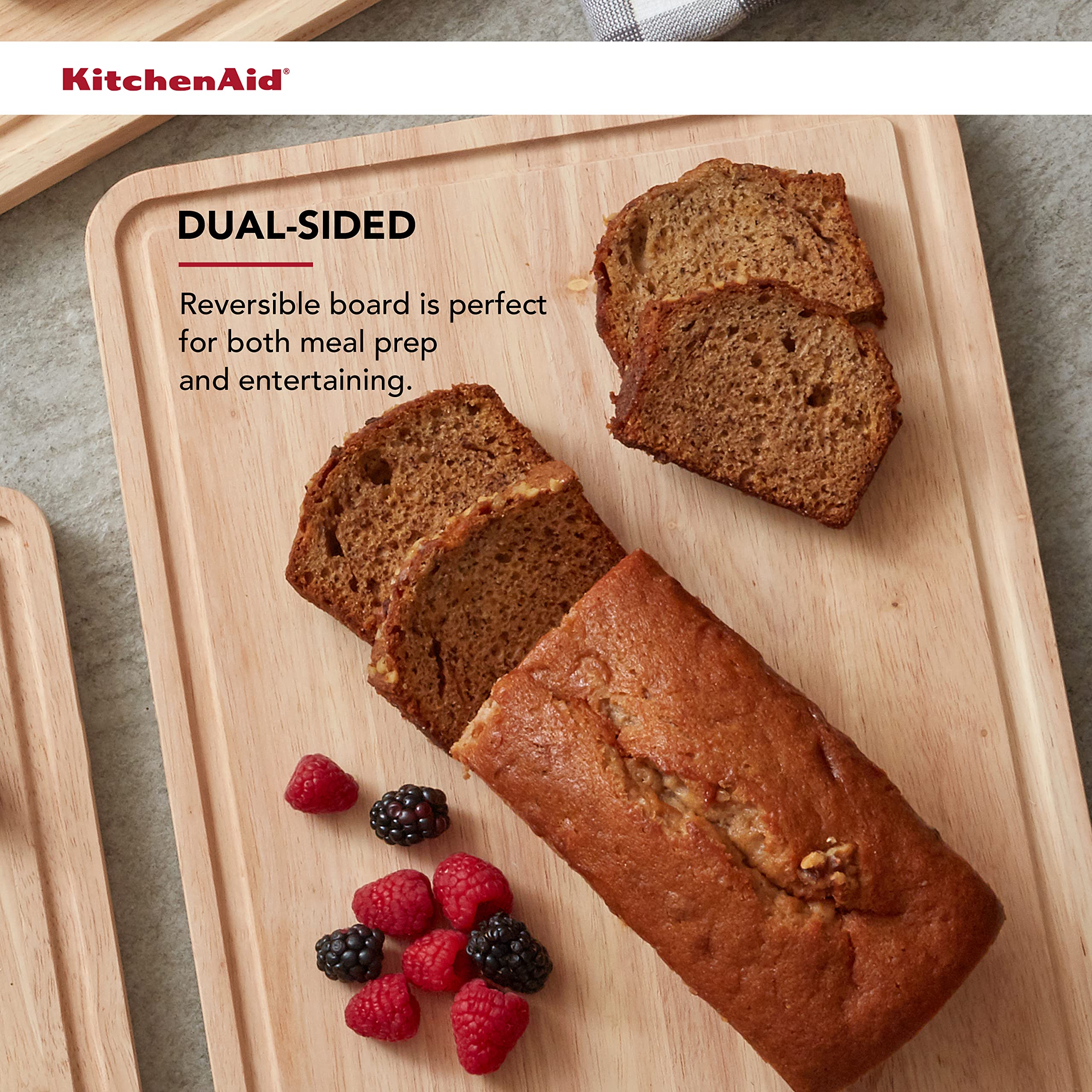 KitchenAid Classic Rubberwood Cutting Board with Perimeter Trench, Reversible Chopping Board, 11-inch x 14-Inch, Natural - Image 4