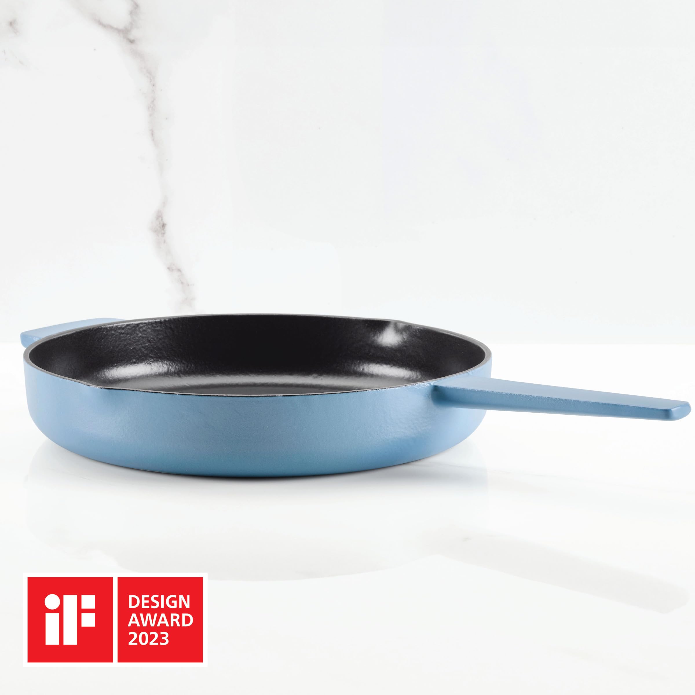 KitchenAid Enameled Cast Iron Frying Pan/Skillet with Helper Handle and Pour Spouts, 12 Inch, Blue Velvet - Image 3