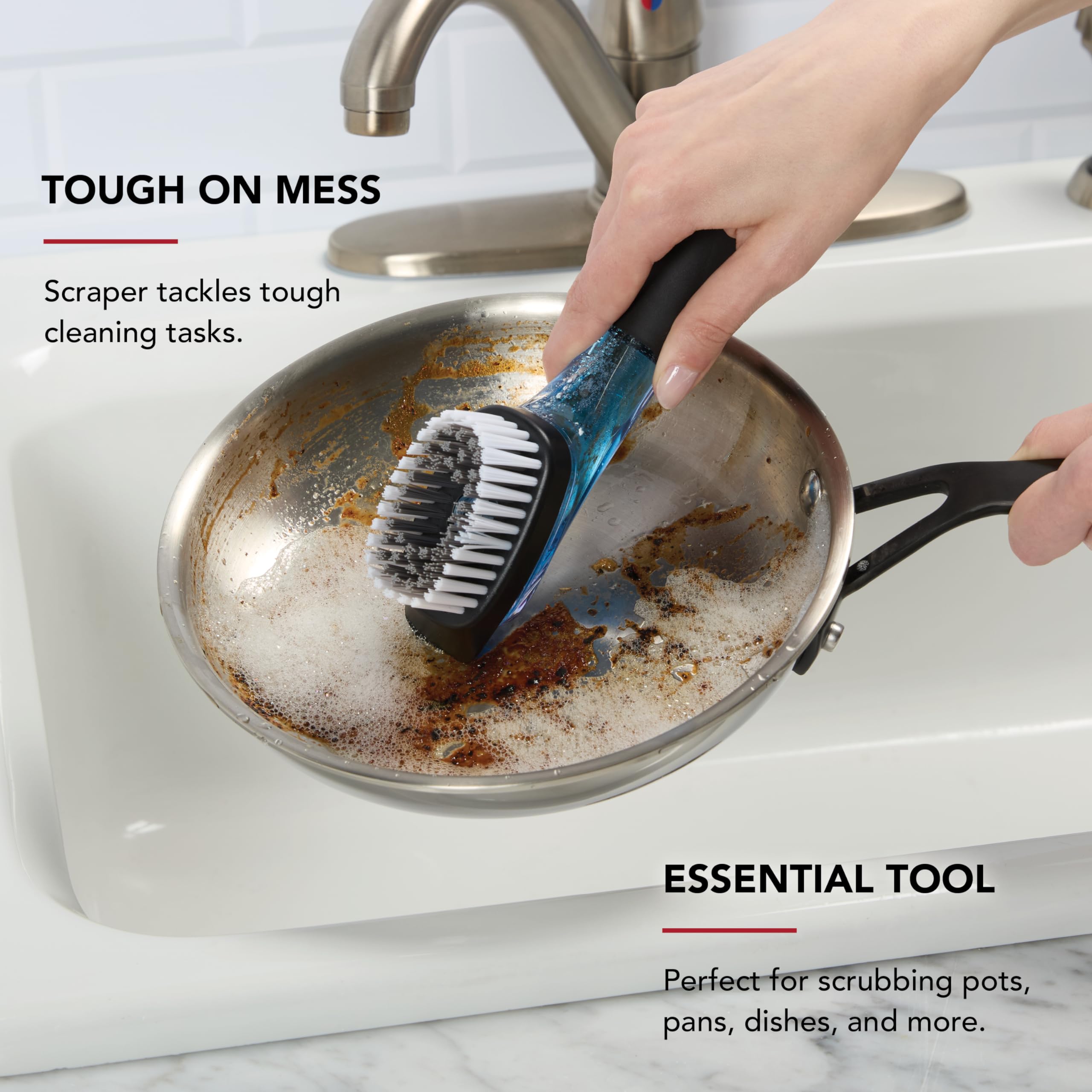 KitchenAid Soap Dispensing Sink Brush with Easy to Fill Handle, Nylon Bristles for Tough Cleaning, Comfort Grip Handle for Non Slip Grip, Black - Image 3