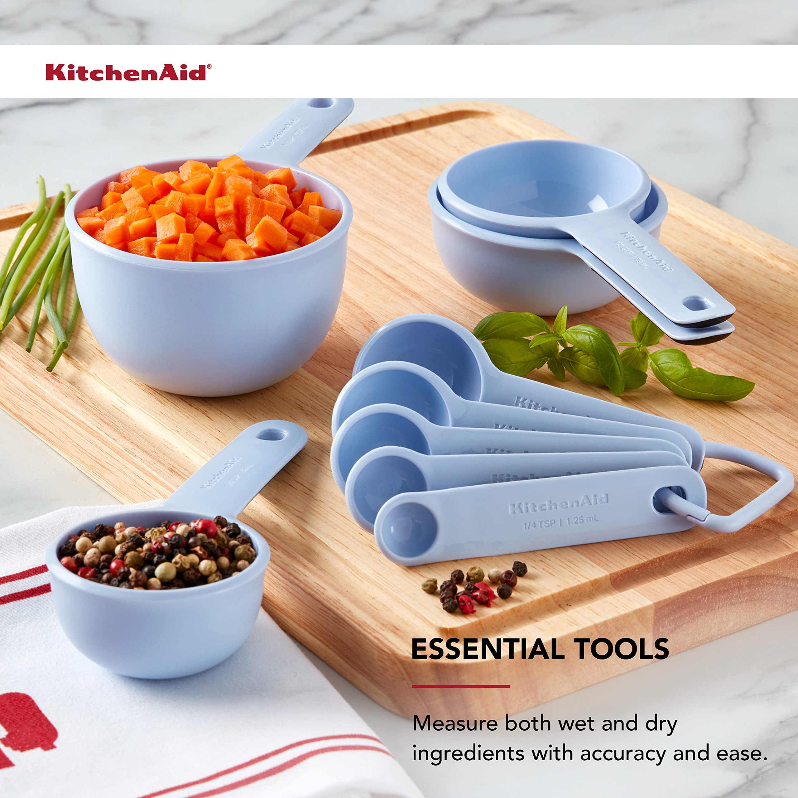 KitchenAid Universal Easy To Read Measuring Cup and Spoon Set with Soft Grip Handle for Maximum Control, Hang Hole and Nesting For Easy Storage, Dishwasher Safe, 9 Piece, Lavender Cream - Image 5